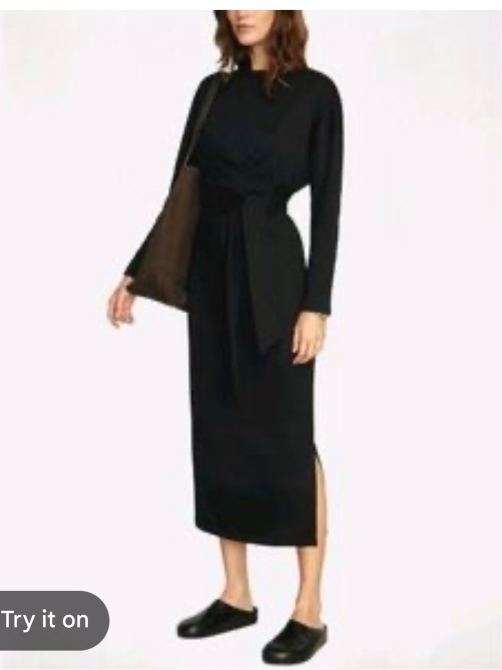 Modern Citizen Audrey Tie Front Terry Dress Midi Long Sleeve Boat Neck Cotton